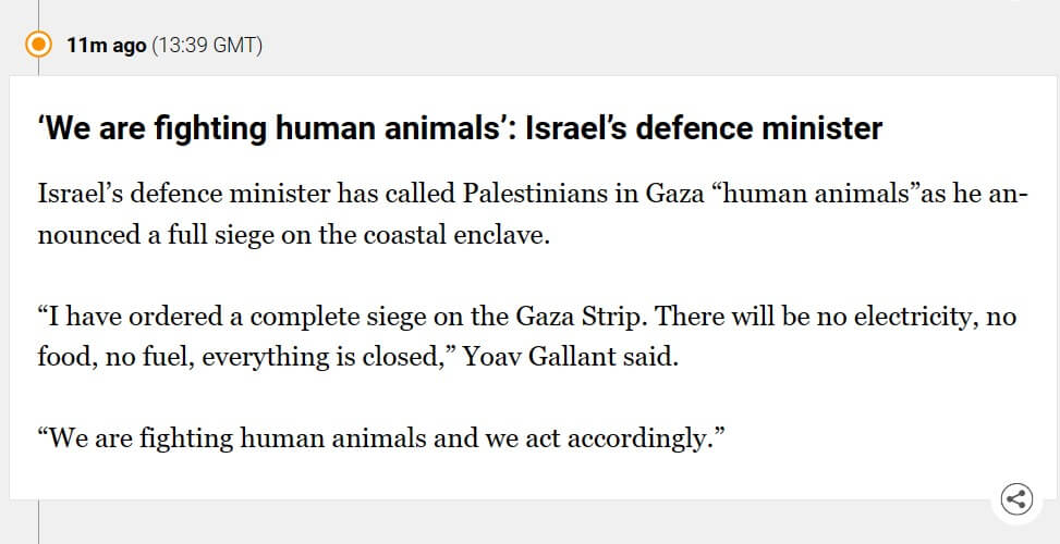 Captura de pantalla acerca de la noticia de que Hamas atacó Israel 